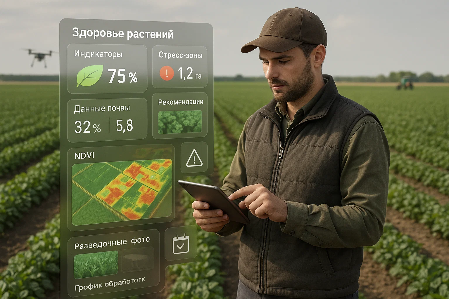 Агроном использует AgroField в поле для быстрого получения рекомендаций